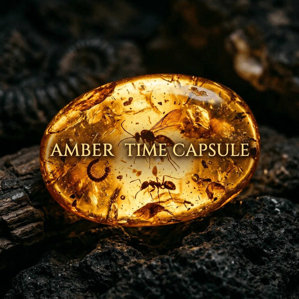 Piece of amber with several insects trapped inside